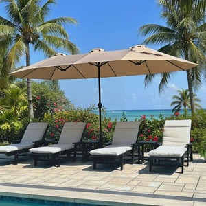 $133 PHI VILLA 15ft Outdoor Umbrella w Base Beige