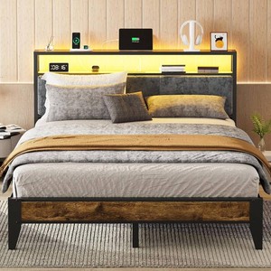 $140 OLEVS Queen Bed Frame with Charging Station
