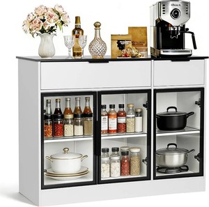 $200 Buffet Cabinet with Drawers, White Wood