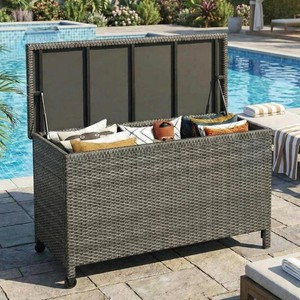 $123 185 Gallon Wicker Deck Box, All-Weather Gray