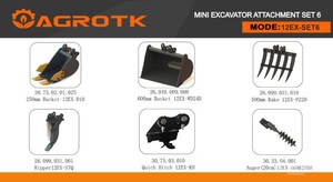 New 2026 AGT 12EX-SET6 Misc. Excavator Attachment Set (6 Pcs) - Quick Hitch, Auger, Rake, Ripper & Buckets