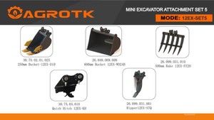 New 2026 AGT 12EX-SET5 5-Piece Mini Excavator Attachment Set