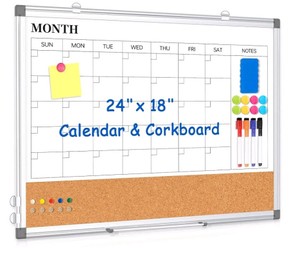 24 x 18 Dry Erase Monthly Calendar and Cork Board Combo $32.99 Retail - Brand New