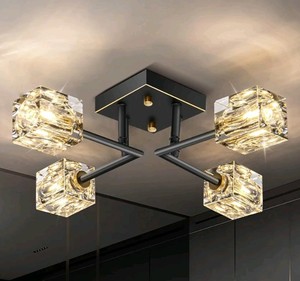 4-Light Modern Crystal Semi Flush Mount Ceiling Light $94.99 Retail - Brand New
