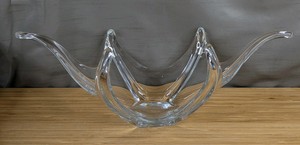 Large Abstract Winged Clear Glass Centerpiece Bowl G