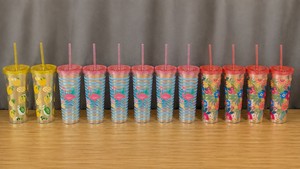 12 Cup with Lids and Straws Lot Lemons, Flamingos, and Floral - Brand New