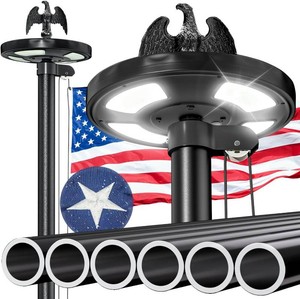 $160 25 FT Flag Pole with Solar Light, Heavy Duty Black Aluminum  yard display, outside house, 12 gauge aluminum, solar light, eagle topper, 3x5 USA flag, anti-tangle rope, ground sleeve