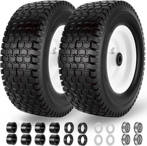 13x5.00-6 Flat Free Tire and Wheel with 34 & 58 Bearings   2 Pack 13x5x6 Solid Lawn Mower Tires for Riding Lawn Mower Tires and Wheel with 3 Centered Hub