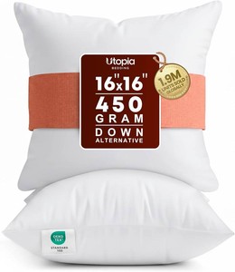 Utopia Bedding 16x16 Pillow Inserts, White Throw Pillows for Couch, 2 Pack  Indoor cushion inserts for bed, sofa & couch, Supportive & fluffy decorative pillows for everyday comfort, Set of 2, White