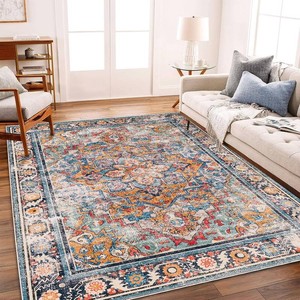 CHAMPLANT 8x10 Washable Vintage Area Rug Boho Chic Medallion Distressed Design Non-Shedding Easy Care Ideal for High Traffic Areas in Living Room Bedroom Kitchen Office Large Carpet