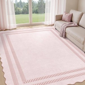 $140 Pink Rugs for Living Room 8x10, Solid Machine Washable Area Rugs for Bedroom Girls, Non Slip Ultra-Thin Low-Pile Carpet for Playroom Nursery Kids Room