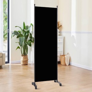 Room Divider 6FT 1 Panel Folding Privacy Screen with Lockable Wheels,Black  Thicked Metal Base,Non-slip Lockable Wheels,Portable Wall Divider,Freestanding Room Partition,Easy to Assemble