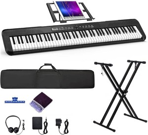 $120 88 Key Digital Piano, Semi Weighted Electronic Keyboard Piano with Music Stand, Power Supply, Sustain Pedal, Bluetooth, Carrying Case, Headphones, USB-MIDI Compatibility, for Beginner Professional