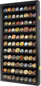 DisplayGifts Military Challenge Coin Display Case Poker Chips Holder Wall Cabinet Rack 29 X 16 Compatible with Army Navy Air Force Marine Corps Challenge Coins