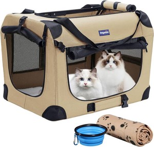 Petprsco Portable Collapsible Dog Crate, 24 Soft Dog Crate for Car Travel  Includes Mat, Blanket & Bowl, Strong Fabric, 4-sided Mesh Vents, 3 Doors, Fit Small Dogs & Large Cats Indoor and Outdoor Use