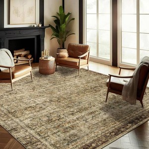 CHAMPLANT Area Rug 6x9 Washable Rug Dark Brown Vintage Traditional Distressed Thin Retro Kitchen Indoor Floor Cover Non Slip Carpet Floral Print Mat Living Room Bedroom Dining Room