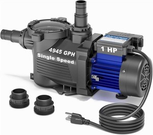 $139 AQUASTRONG 1 HP Above Ground Pool Pump, Single Speed, 1.25&1.5adapter, 115V, 4945GPH, High Flow, Powerful Self Primming Swimming Pool Pumps with Filter Basket