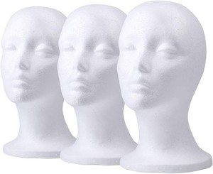 Foraineam 3 Pieces Foam Mannequin Head Wig Head, Female Mannequin Wig Display Stand Holder, Cosmetics Model Head White Foam Heads for Glasses Mask Hat Headband Hairpieces and More