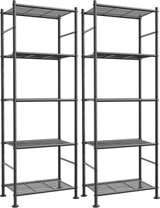 Sakugi Storage Shelves - Set of 2, 5-Tier Metal Shelf Organizer, Space-Saving Garage Shelving with Leveling Feet, Standing Shelves Organizer for Kitchen, Laundry, Pantry (18.4 x 12.6 x 57.4, Black)