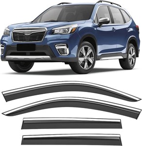 Shatterproof Taped-On Window Deflectors for Subaru Forester 2019-2024 with Chrome Trim, Rain Guards, Window Visors for Cars, Vent Deflector, 4pcs