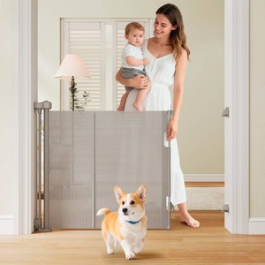 Miumoon 200 inch Reinforced Retractable Baby Gates 37 inch Tall  Retractable Dog Gate with No Crawl Through Reinforced Strip, 16 FT Extra Long Retractable Gate Outdoor, Garage Gate