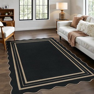 Modern Easy Jute 4x6 Outdoor Patio Rug, Washable Indoor Black Kitchen Rugs Farmhouse Neutral Non Slip Area Rug for Living Room Backyard Bedroom