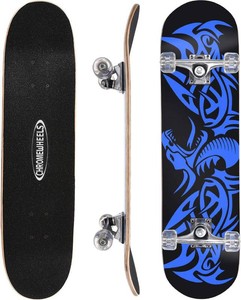ChromeWheels 31 inch Skateboard Double Kick Skate Board Cruiser Longboard 8 Layer Maple Deck Skateboards for Kids and Beginners
