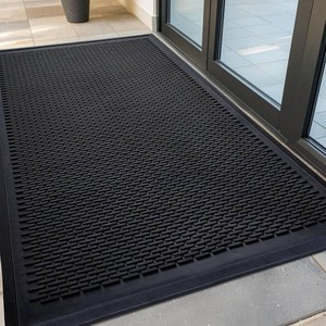 Heavy Duty Rubber Scraper Door Mat   Commercial Grade Indoor Outdoor Entry Mat, Non-Slip Low Profile Dirt Trapping Floor Mat for Front Door, Office, Garage & Store Entrance, Black (4 x 6)