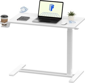 FLEXISPOT H7 32 Pneumatic Height-Adjustable Overbed Table with Wheels  C-shaped bedside table,Medical End Table,Rolling Cart TV Tray,Laptop desk for Hospital Home office use,31.5Wx17.7D,White