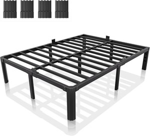 Queen Metal Bed Frame 14 Inch, Heavy Duty Platform, No Box Spring Needed  Headboard compatible, round corners, under-bed storage, mattress retainers, squeak-resistant, easy assembly