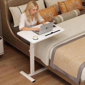 BeGyoku Overbed Table,Over The Bed Table with Hidden Wheels&Cup Holder,Adjustable Bedside Table and Rolling Table Tray&Laptop Cart,Hospital Table Over Bed for Home Use (White)