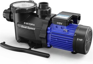 $268 Aquastrong 2HP InAbove Ground Pool Pump, Dual Speed, 115V, 5186GPH, High Flow, Powerful Self Primming Swimming Pool Pumps with Filter