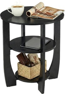 Round Side Table, Black, Modern Style  3-Tier End Table with Storage, 19.7 inch, Nightstand for Bedroom Living Room, For Couch, Sofa, Recliner, Small Space