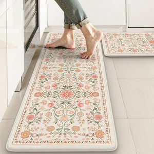 KIMODE Anti Fatigue Mats for Kitchen Floor,Cushioned Kitchen Rugs Sets of 2  17.3x4717.3x29,Beige,Farmhouse Boho Floral Standing Kitchen Rugs,Cushioned Ergonomic Carpet for Laundry Sink Office