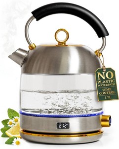 Styled Settings Stainless Steel Electric Kettle with Temperature Control  BPA and Plastic Free Electric Kettle with Keep Warm Function, Borosilicate Glass -1500W Hot Water Boiler with Digital Display