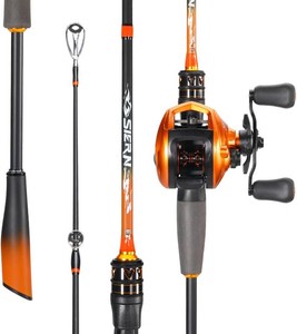 Sougayilang Baitcaster Combo   IM6 Graphite 2-Piece Rod, MMH Power, Stainless Steel Guides, 6.31 Gear Ratio, 18LB Drag for Bass, Walleye, Catfish Travel Combo
