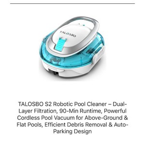 TALOSBO S2 Robotic Pool Cleaner - Dual-Layer Filtration, 90-Min Runtime, Powerful Cordless Pool Vacuum for Above-Ground & Flat Pools, Efficient Debris Removal & Auto-Parking Design