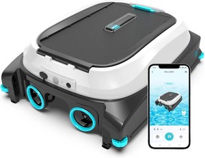 $400 Pleco SK01 Solar Powered Pool Skimmer Robot with APP, Auto Surface Cleaning, 247 Cleaning, Dual Charging Modes, Obstacle Avoidance, Large Filter, Ideal for Most Pool Surfaces(Obsidian & Ivory)