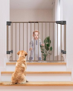 Cumbor 29.2 43 No Bottom Bar Baby Gate for Stairs, Auto Close Dog Gate  Hardware Mounted, Expandable Pet & Toddler Proof for Top & Bottom of Stairways, Wide Gate with Large Walk-Thru Door(Brown)