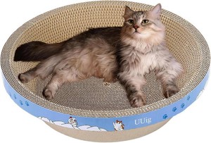 Cat Scratcher Bed 17.7x17.7 Large Cardboard Cat Scratcher Bowl  For Large Cats, Round Cat Scratching Bed for Indoor Cats, Cardboard Cat Bed with Catnip, No Assembly, Abrasion Resistant