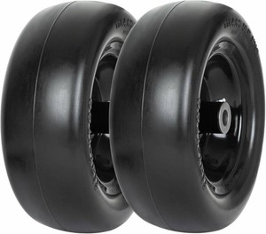 2 Pack 11x4.00-5 Flat Free Lawn Mower Tire and Wheel Assembly Universal Fit, Smooth Tread, 34, 58 & 12 Bushing, 3.4, 4, 4.5 & 5 Centered Hub for Zero Turn Lawn Mowers