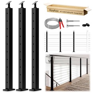 $170 Black Cable Railing Kit 8 12FT, 36 Modular Railing System 3 Level Post Kit with Swage Terminals, Silver Cable Length Adjustable Friendly Kit Easy DIY for Deck, Stair, Balcony (No Handrail)