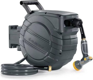 GLAHODEN Retractable Garden Hose Reel 12 in x 65 ft, 2025 Upgraded Dual Ratchet Lock UV & Freeze Protection Brass Seal Slow Retraction Anti-Tangle Hose 180 Swivel Reinforced Scaffold Wall Mount