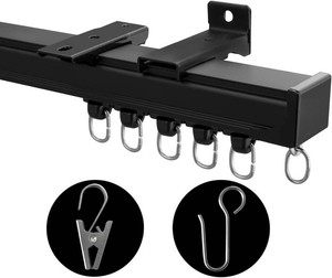 Ceiling Curtain Track, Heavy Duty Curtain Tracks System for Room Divider, Wall Mount Sliding Curtain Rail with Clip and Hooks Set for Living Room, Bedroom, Shower, Outdoor, Black, 6ft-9ft