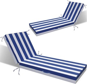 LAGRATY Chaise Lounge Chair Waterproof Cushion Set of 2 Outdoor for Pool  772x21x3 Inch Patio Cushion for Balcony, Fade-Resistant Pads with Removable Cover, Ties and Hidden Zipper(Navyblue White)