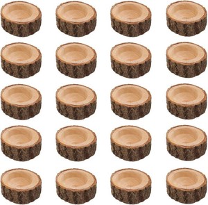 20 Pack Wooden Tea Light Candle Holders, Rustic Wood Votive Log Candle Holders, Vintage Tealight Holders Set for Rustic Centerpieces, Great for Home, Wedding Various Festivals Decoration