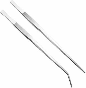 2Pcs set of aquarium water grass tweezers, measuring 18 inches length, with straight and curved ultra long stainless steel Heavy tweezers, reptile feeding pliers, aquarium clip pliers (18)