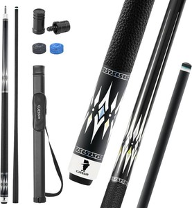 $160 Carbon Fiber Pool Cue Stick with Case, 2pieces 58inch Low Deflection Professional Cue Stick for Billiards, Pro Taper Carbon Fibre Shaft with Genuine Leather Wrap and 12.5mm Tip (19oz-20oz)