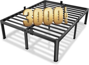 MAF 14 Inch Queen Metal Platform Bed Frame with Round Corner Legs  Mattress Baffle, 3000 LBS Heavy Duty Steel Slat Support, Noise Free, No Box Spring Needed, Easy Assembly, 12.4 Storage Space
