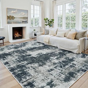 8x10 Area Rugs for Living Room Washable Soft Black Abstract Bedroom Carpet  Non-Slip TPE & Stain Resistant,0.25 Low-Pile,Kids Pet Friendly Modern Decor for Dining Room Farmhouse Office, Non-Shedding